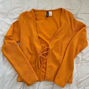 Forever 21 Orange Ribbed Tie-Front Cardigan